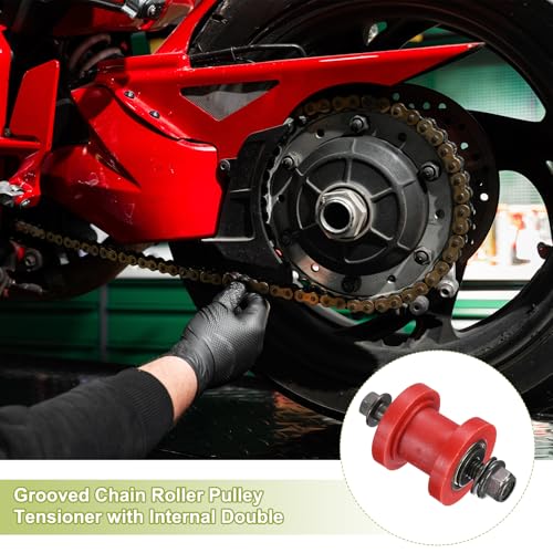 PATIKIL 8mm Grooved Roller Pulley Tensioner Chain Roller Pulley Mini Red - color: Red