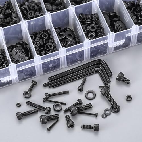 1274 Pcs M2 M3 M4 M5 Metric Screw Set, Hex Socket Head Cap Screws Nuts and Washers Assortment Kit, Metric Bolts and Nuts Kit, 12.9 Carbon Steel Assorted Machine Screw Assortment Kit, with 4 Spanner - size: M2/M3/M4/M5-1274