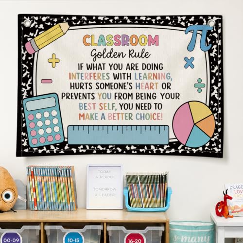 Math Classroom Golden Rule Decor Canvas Wall Hanging Banner - color: 03-Classroom Golden Rule - Math Theme