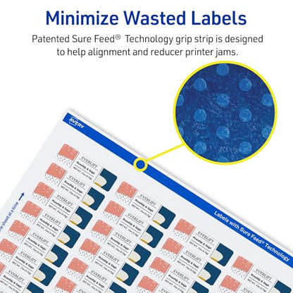 Avery Rectangle Durable Waterproof Labels, 0.5" x 1.75", Matte White, Sure Feed Technology, Laser/Pigment-Inkjet Compatible, 640 Printable Labels Total (64507) - style: 640 labels
