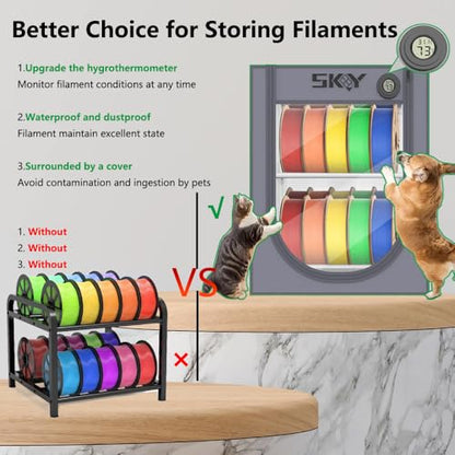 3D Printer Filament Storage Box with Hygrothermograph,Dustproof and Waterproof Storage Box Isolate Pets for Storage Double Layer Storage Rack and Easy to Store 20 roll Pack - size: Large-20 Rolls Grey