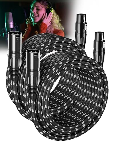 XLR Cables 25ft 2 Pack Fully Balanced Nylon Braided XLR Mic Cord - color: Black-White, size: 25 Feet