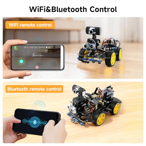Smart Video Car Robot for Arduino, WiFi & Bluetooth RC Car with Camera, 6-Way IR & Ultrasonic Sensors, Programmable Arduino Robotics Kit for Adults STEM Education & AI Learning (UNO-6 Way IR Sensor)