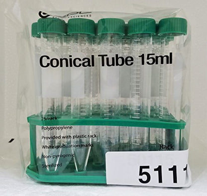 SPL 15ml Polystyrene Conical Centrifuge Tubes with PP Racks(Random Color), 25/Rack, Sterile to SAL 10-6, Case of 500 Max 3,000 g