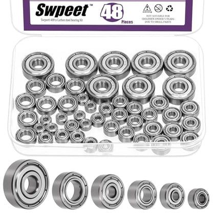 Swpeet 48Pcs 6 Sizes 693ZZ, 623ZZ, 624ZZ, 685ZZ, 687ZZ,627ZZ Ball Bearings Assortment Kit, High Carbon Steel Deep Groove Bearings, Double Shielded - size: Assortment Kit-48PCS, style: High Carbon Steel