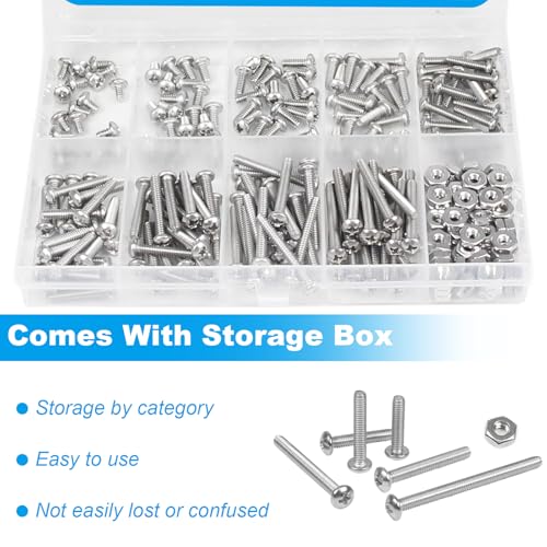 240pcs #4-40 Phillips Pan Head Machine Screws Nuts Washers Kit - size: #4-40