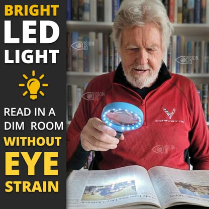 VisionAid 30X 10X Hands-Free Magnifying Glass with Stand, LED Lights, Loupe Handheld Illuminated Magnifier for Low Vision Seniors Reading - size: 4 inches
