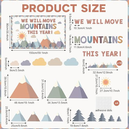 Moving Mountains Bulletin Board Decoration Set We Will Move Mountains This Year Classroom Decor Mountain Inspirational Paper Cutouts for Back to School Home Wall Door Party Supplies - style: Mountains