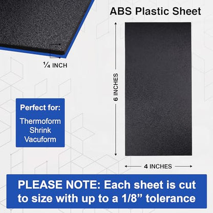 Duco ABS Plastic Sheet 1/4" (6mm) Thick 4" x 6" - 4 Pack of USA-Made Textured & Matte ABS Black Sheet - Heat Moldable Plastic Panel for Home Decor, Crafts, Robotics, DIY Projects and Industrial - size: 4" x 6"
