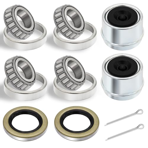 2 Sets 2000-2200lb Trailer Bearing Kit, L44643/L44610 Bearing Kits with 12192TB Grease Seals, 1.98" Dust Caps and Cotter Pins for 1'' Axles Trailer Wheel Hub
