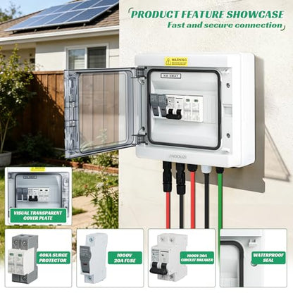 1 in 1 Out Solar Combiner Box,PV Combiner Box with 20A PV Fuse,DC 20A Circuit Breaker and Surge Protector,IP65 Solar Disconnect Switch Box for Indoor Outdoor Solar Panel System (1 in 1 Out 20A 1000V) - size: 1 In 1 Out 20A 1000V