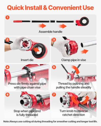 VEVOR Ratchet Pipe Threader Kit with 6 Dies, 1/2" NPT to 2" NPT Manual Ratcheting Pipe Threading Tool, Portable Pipes Threader Set with Toolbox for Plumbing Installation & Repair - size: 1/2" - 2"