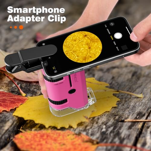 100x-250x Pocket Microscope for Kids Adults, Protable Handheld Miniscope, Mini Microscope Kit for Kids Adults Home School Lab Biology Science Education, Pink - color: Pink