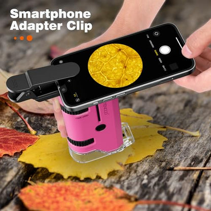 100x-250x Pocket Microscope for Kids Adults, Protable Handheld Miniscope, Mini Microscope Kit for Kids Adults Home School Lab Biology Science Education, Pink - color: Pink