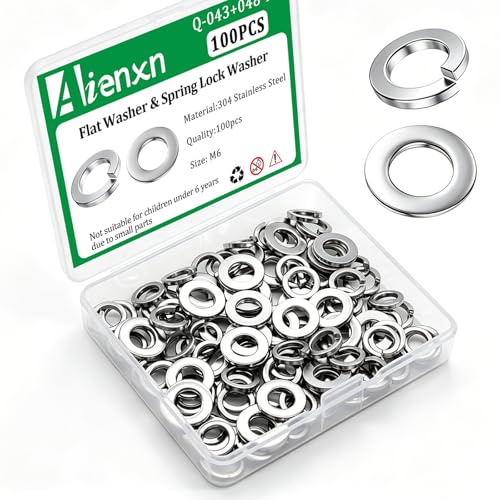 100PCS M6 Flat Washers& Spring Lock Washers, 304 SS - size: M6-100PCS