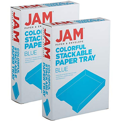 JAM PAPER Stackable Paper Trays - Blue - Desktop Document, Letter, & File Organizer Tray - 2/Pack - color: Blue, size: Pack of Two (2) Trays