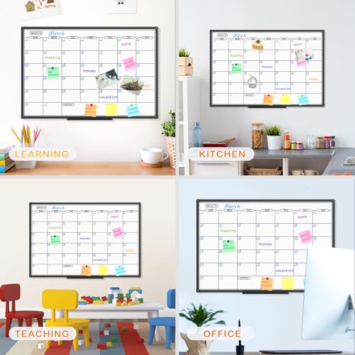 JILoffice Dry Erase Calendar Whiteboard - Magnetic White Board Calendar Monthly 36 X 24 Inch, Black Aluminum Frame Wall Mounted Board for Office Home and School - color: Black, size: 36"W x 24"H