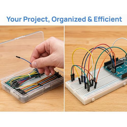 Breadboard Electronics Starter Kit Includes 830-Point Solderless Breadboard, 65-piece Breadboard Cables, and 60-Piece Dupont Wire Set (M-M, M-F, F-F) L15cm for Student Arduino Prototyping