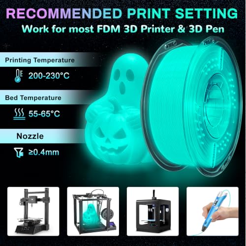 PLA+ 3D Printer Filament, Glow in The Dark Filament 1.75mm, Long-Lasting Glow & High-Brightness, Luminous Bright 3D Printing Filament for Most FDM 3D Printer - 1kg Spool(Glow Light Green) - color: Light Green