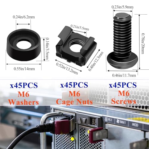 45‑Pack M6 x16mm Rack Screws, Cage Nuts & Washers Server Cabinet - color: 45Pack-M6 x 16mm-BK