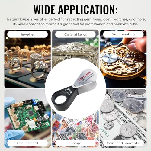 10x Foldable Pocket Magnifier Loupe with UV and LED Light for Jewelry, Rocks, Coins, and Antiques - Illuminated Magnifying Tool for Eye, Stamps, Watches, Hobbies, and Gems - color: 10x Magnification