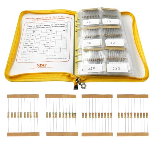 YEAZ 1000pcs Resistor Kit, 1/4W Resistors Assortment Kit 25 Values