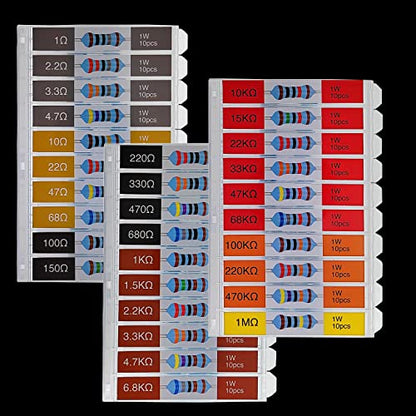 EEEEE 1W 30 Values 300pcs Individual Compartment 1 Ohm-1M Ohm with 1% Metal Film Resistor Assortment Kit and Electrical Industrial Assorted Set K Ohm Pack for Led Lights - style: 1 Watt 300pcs 1R-1M