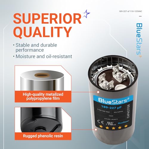 [Upgraded] BlueStars 189-227 MFD uF 125VAC Capacitor - size: 189-227 MFD 110-125 VAC
