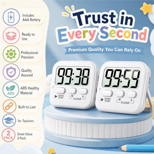 Antonki 2 Pack Digital Timer for Kids Classroom Kitchen Timers for Cooking - color: Pure White ( 2 Pcs )