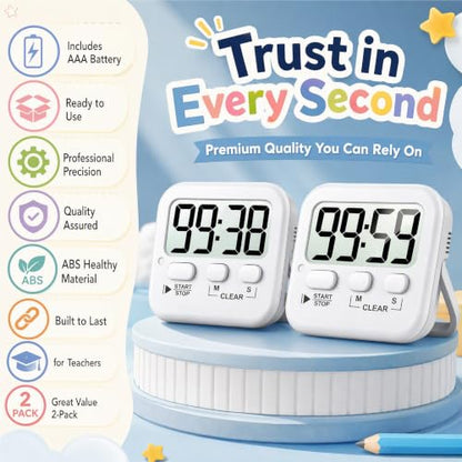 Antonki 2 Pack Digital Timer for Kids Classroom Kitchen Timers for Cooking - color: Pure White ( 2 Pcs )