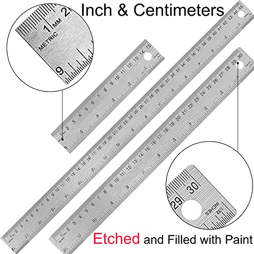 Stainless Steel Metal Ruler:[10 Pieces 12 Inch] Stainless Steel Metal Ruler with Cork Backing Non-Slip Rulers with Inch and Centimeters Metal Ruler Drafting Office Tools Prevent Ink Leakage - style: 12" 10 PCS
