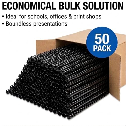 Performore 50 Pack of Plastic Comb Binding Spines, Black 19 Ring Binding Combs, Durable Binding Supplies for Reports, Presentations, Manuals, Proposals, School & Office Documents (2 Inch) - size: 2 Inch