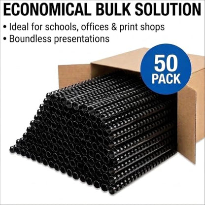 Performore 50 Pack of Plastic Comb Binding Spines, Black 19 Ring Binding Combs, Durable Binding Supplies for Reports, Presentations, Manuals, Proposals, School & Office Documents (2 Inch) - size: 2 Inch
