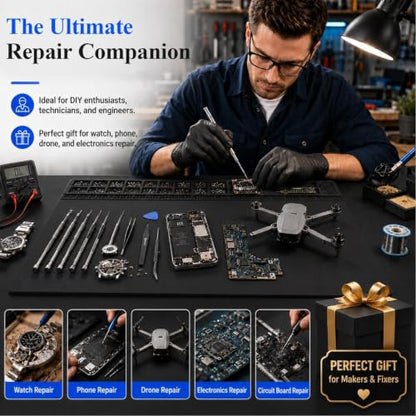Extra Large Soldering Mat 932°F Heat Resistant Silicone Solder Mat 27.6''x15.7'' Non-Slip Large Repair Workbench Pad for Electronics Phone Watch Computer Laptop Repair BGA Soldering Iron (Black) - color: Black