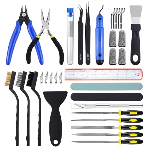 45 Pcs 3D Printer Tool Kit, 3D Printer Accessories Includes Nozzle Cleaning Kit, Deburring Tool, Files, Pliers, Removal Scrapers Suitable for 3D Print Removing, Cleaning, Finishing - style: 45PCS