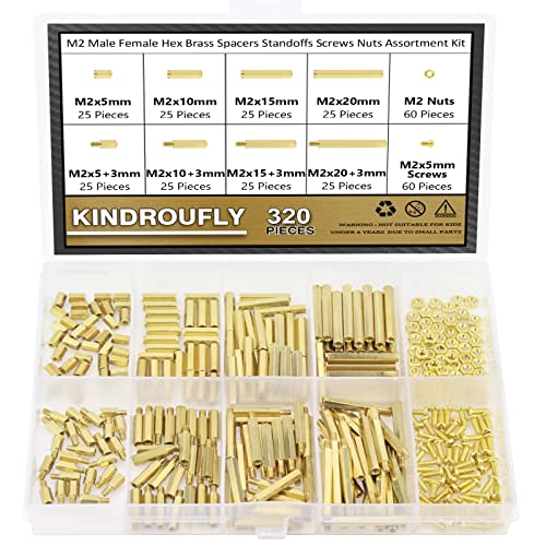 320 Pieces M2 Male Female Hex Brass Standoffs Spacers Screws Nuts Kit, Kindroufly Brass Standoffs Assortment Kit for PCB Motherboard - size: M2 Brass Standoffs