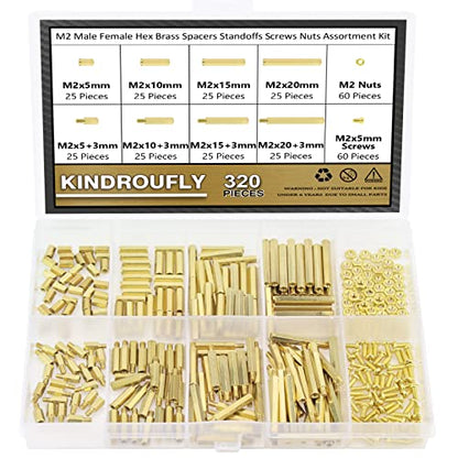 320 Pieces M2 Male Female Hex Brass Standoffs Spacers Screws Nuts Kit, Kindroufly Brass Standoffs Assortment Kit for PCB Motherboard - size: M2 Brass Standoffs
