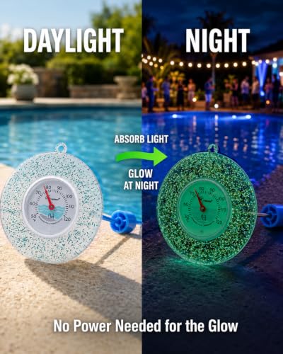 Glow Dial Floating Pool Thermometer Easy Read - Glitter Water Temp Gauge - color: Pool Thermometer - Blue