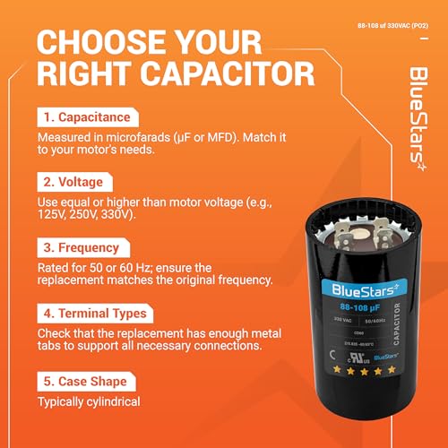 [2025 Updated] BlueStars 88-108 uF MFD 330VAC CD60 Motor Start Capacitor - size: 88-108 MFD 330 VAC