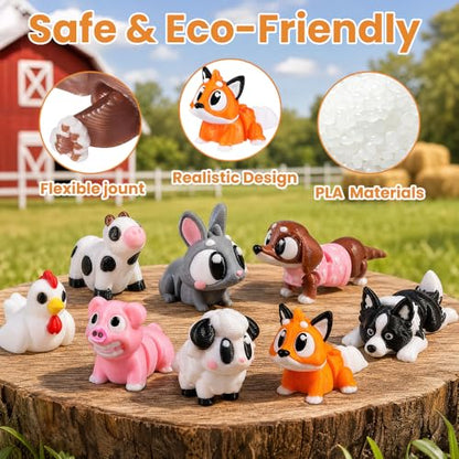 JOICEE 22Pcs Mini 3D Printed Farm Animals Articulated Flexible Fidget Toys - color: Gray