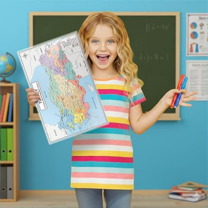 Turkey Map Poster 11x17 | Laminated Double-Sided Geography Chart with Color Map Front & Blank Outline Back | Reusable Classroom & Homeschool Learning Tool - color: Turkey