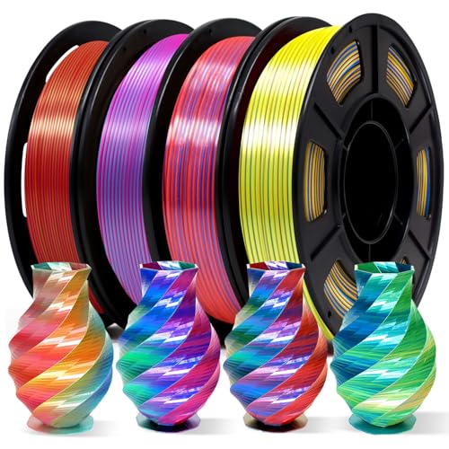 YOUSU 3D Printer Filament Tri Color Silk PLA Filament 1.75mm 250g*4 Pack - color: D1-tricolor 250*4 Pack, size: D-Tri Color Pack
