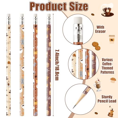 Xqumoi 60Pcs Coffee Themed Pencils with Eraser - Latte Cappuccino #2 HB Pencils, Coffee Lover Stationery Office Supplies Teacher Appreciation Gift Goodie Bag Fillers Stuffers Party Favors - style: Coffee