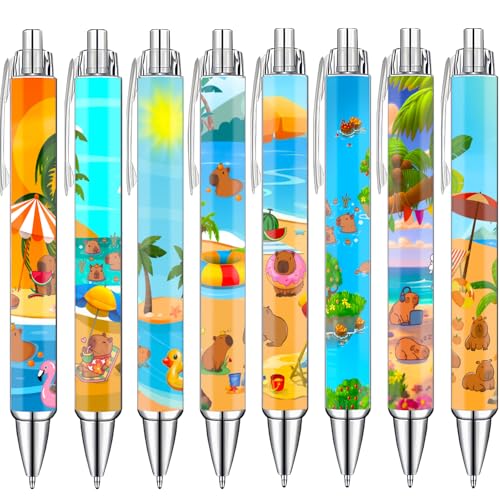 Idealmuzik 8 Pack Capybara Pens – Cute Animal Pens with Unique Capybara Designs, Smooth Writing Ink Pens for School, Office, Journaling - color: Capybara