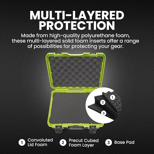 NANUK 910 Hard Case with Customizable Cubed Foam, IP67 Waterproof, Dustproof and Impact Resistant, 14.3” x 11.1” x 4.7”, Rugged Construction for Ultimate Protection, Made in Canada – Lime - color: Lime, style: Cubed Foam