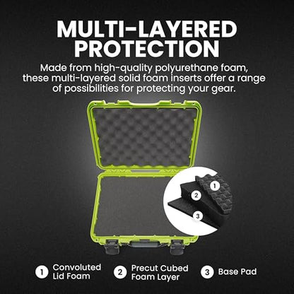 NANUK 910 Hard Case with Customizable Cubed Foam, IP67 Waterproof, Dustproof and Impact Resistant, 14.3” x 11.1” x 4.7”, Rugged Construction for Ultimate Protection, Made in Canada – Lime - color: Lime, style: Cubed Foam