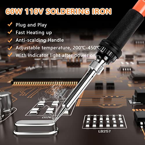 Soldering Iron, 60W 110V Adjustable Temperature Soldering Iron Pen, Portable Welding Tool, Fast Heating, for Electronic Repair, Jewelry, DIY - color: Orange