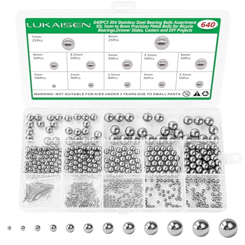 640 Pcs 304 Stainless Steel Bearing Balls Kit, 1mm-8mm Sizes - size: 640Pcs