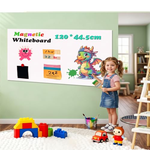 Magnetic Wall Sticker Dry Erase Whiteboard Contact Paper 47.2" x 17.5" Self Adhesive Magnet White Board Wallpaper Peel and Stick Wall Decal for Home Playroom Classroom - color: White