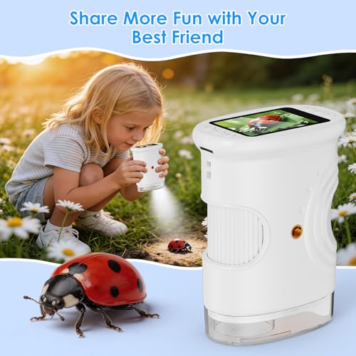 4K 1000X Handheld Digital Microscope for Kids with 2.0" IPS Screen(White) - color: White